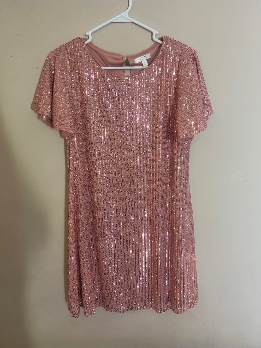 LC Lauren Conrad Rose Gold Sequin Short Sleeve Shift Dress